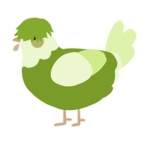 A chartreuse and apple chicken with a head pattern