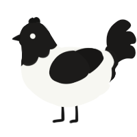 A white and sable chicken with a head pattern