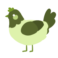 A apple and olive chicken with a head pattern