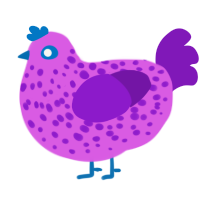 A orchid and violet chicken with a speckle pattern