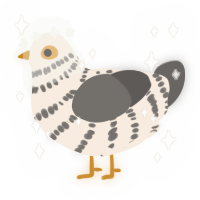 A cream and grey chicken with a bar pattern