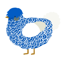 A ultramarine and white chicken with a double-lace pattern