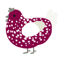 A maroon and white chicken with a speckle pattern