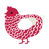 A crimson and white chicken with a lace pattern