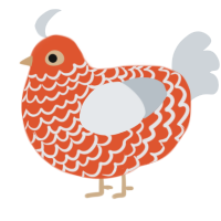 A vermilion and mist chicken with a lace pattern