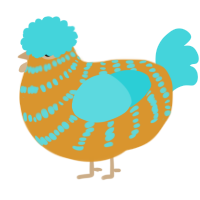 A orange and aqua chicken with a bar pattern