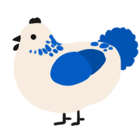 A cream and ultramarine chicken with a neck-speckle pattern