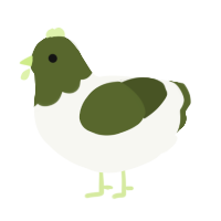 A white and olive chicken with a head pattern