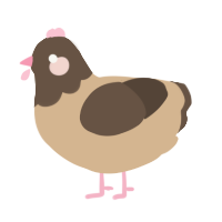 A beige and bark chicken with a head pattern