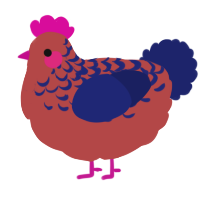 A red and navy chicken with a half-lace pattern