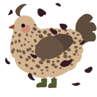 A beige and bark chicken with a speckle pattern
