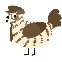 A cream and bark chicken with a bar pattern