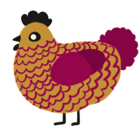 A gold and maroon chicken with a lace pattern