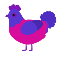 A fuchsia and indigo chicken with a head pattern