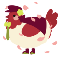 A cream and crimson chicken with a head pattern