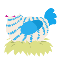 A cream and sky chicken with a bar pattern