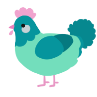 A mint and teal chicken with a head pattern