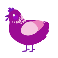 A plum and pink chicken with a neck-speckle pattern