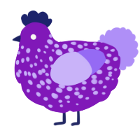 A violet and lilac chicken with a speckle pattern