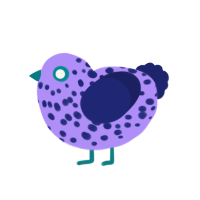 A lilac and navy chicken with a speckle pattern