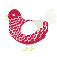 A crimson and white chicken with a lace pattern