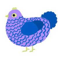 A lilac and ultramarine chicken with a lace pattern