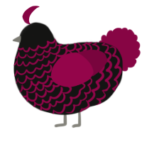 A black and maroon chicken with a lace pattern