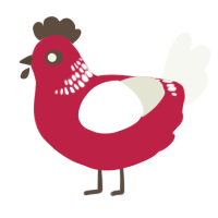 A crimson and white chicken with a neck-band pattern