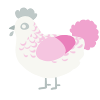 A white and pink chicken with a half-lace pattern