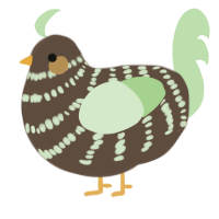 A bark and gluppy chicken with a bar pattern