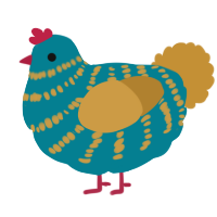 A sea and gold chicken with a bar pattern