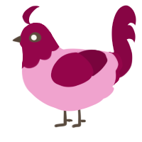 A pink and maroon chicken with a head pattern