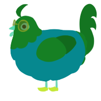A teal and leaf chicken with a head pattern