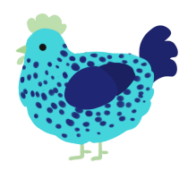 A aqua and navy chicken with a speckle pattern