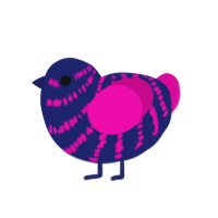 Pop Rocks, a navy and fuchsia chicken with a bar pattern