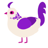 A cream and violet chicken with a neck-speckle pattern