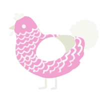 A pink and white chicken with a lace pattern