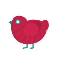 Baby Red, a crimson chicken with a bar pattern