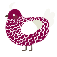 A maroon and white chicken with a lace pattern