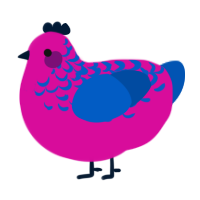 A fuchsia and ultramarine chicken with a half-lace pattern