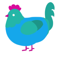 A sky and turquoise chicken with a head pattern