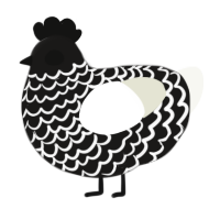 A sable and white chicken with a lace pattern