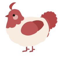 A cream and red chicken with a head pattern