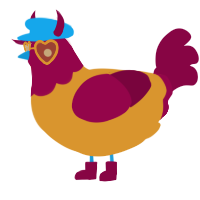 A orange and maroon chicken with a head pattern
