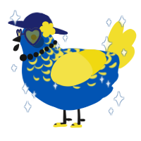 A ultramarine and yellow chicken with a half-lace pattern