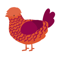 A vermilion and maroon chicken with a lace pattern