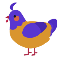 A orange and indigo chicken with a head pattern