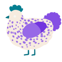 A cream and blurple chicken with a speckle pattern