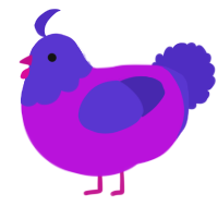 A amethyst and indigo chicken with a head pattern