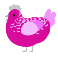 A fuchsia and lavender chicken with a half-lace pattern